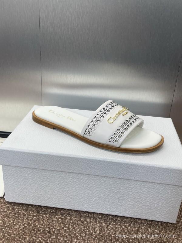 2025 Women Dior White Leather Slippers KFY00300