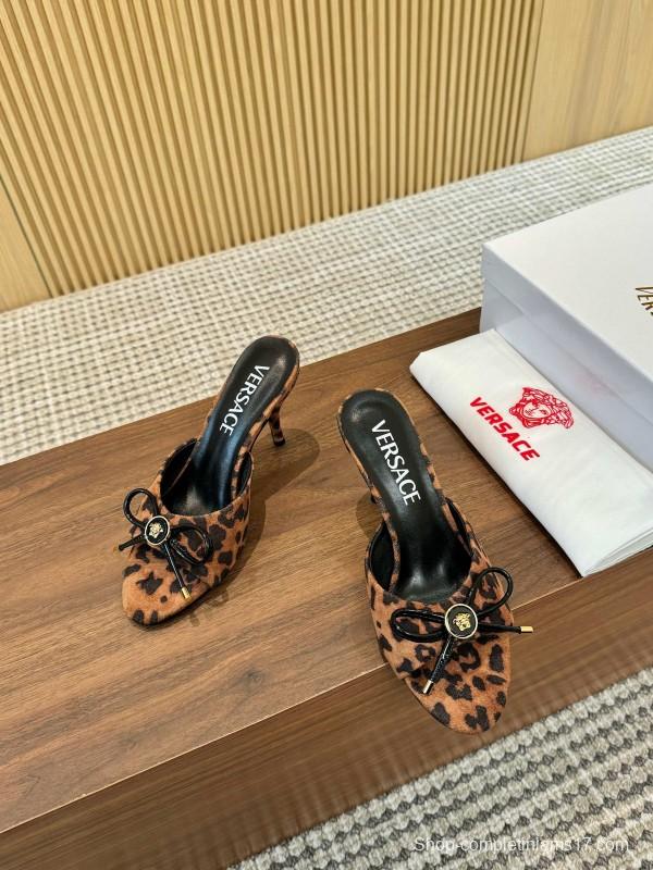 2025 Women VERSACE Leopard Print Leather Heels LY00210