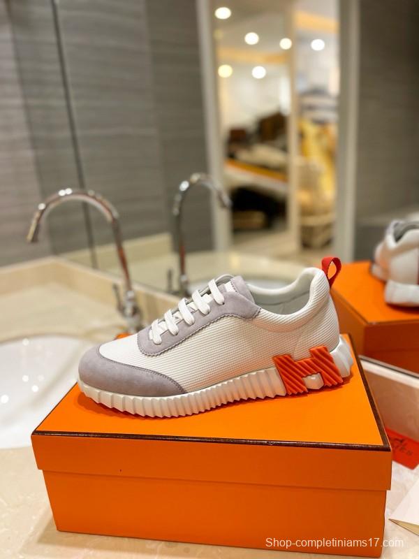 2024 Unisex Hermès White Beige Suede Rain Cloth Casual Sneakers MJ00320