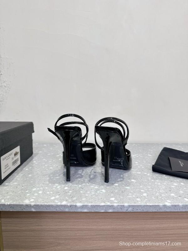 2025 Women Yves Saint Laurent Black Patent Leather Slingback High Heels KFY00290