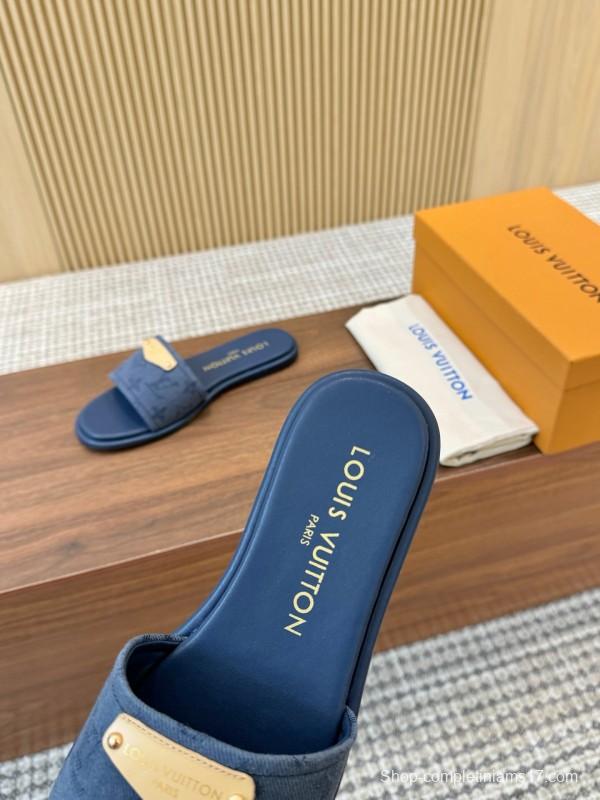 2025 LV Blue Leather Slippers LY00200