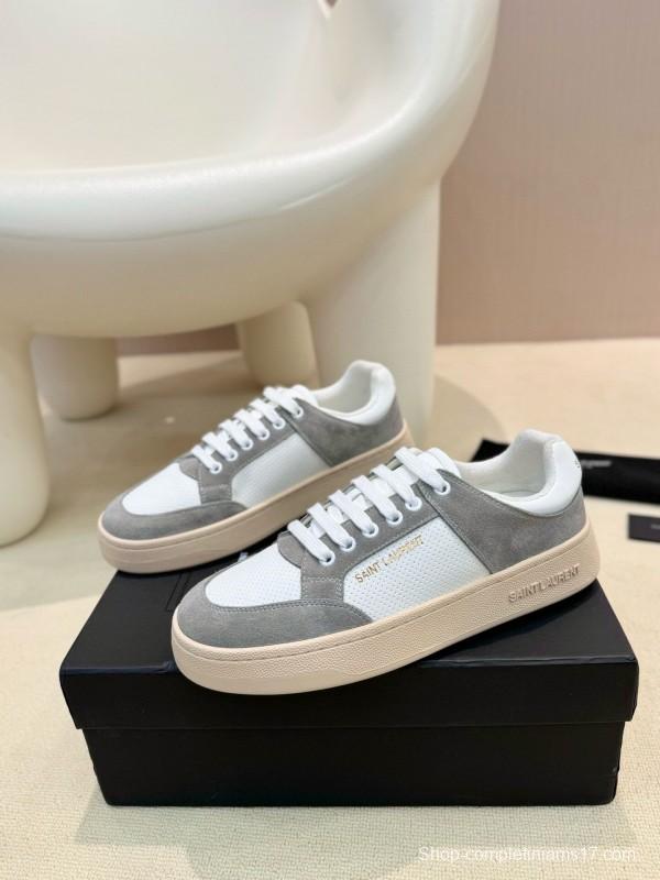 2024 Unisex Yves Saint Laurent White Grey Suede Leather Mesh Sneaker MJ00350