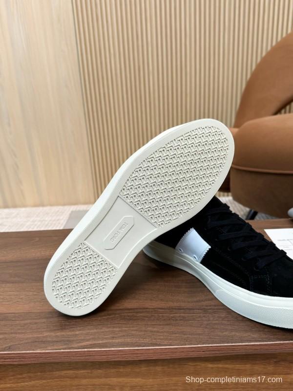 2025 Unisex TOM FORD Black White Suede Leather Sneakers