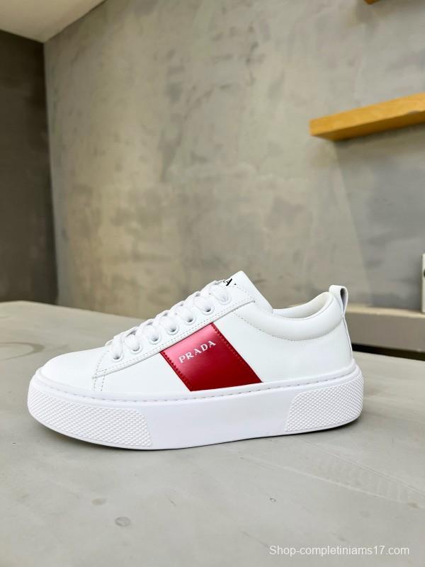2024 Women Prada White Red Leather Sneakers MJ00310