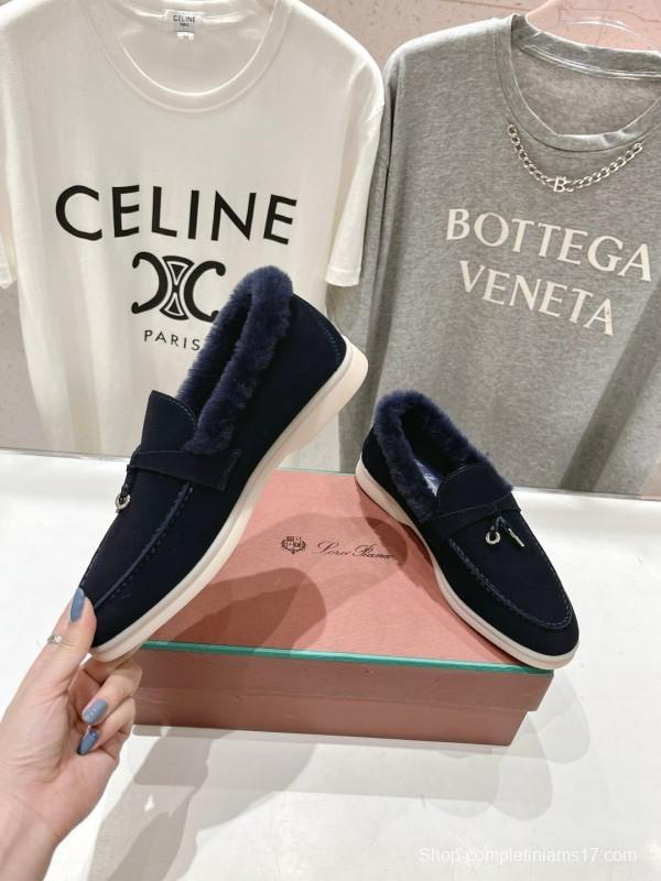 2024 Women LP Navy Suede Fur Loafers