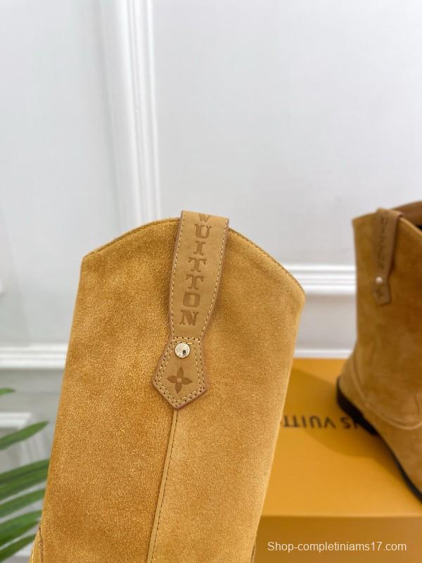2024 Women Louis Vuitton Brown Suede Leather Boots MJ00440(F)