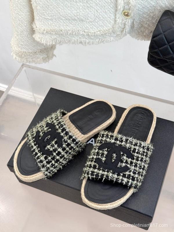 2025 CHANEL Black White Tweed Slippers