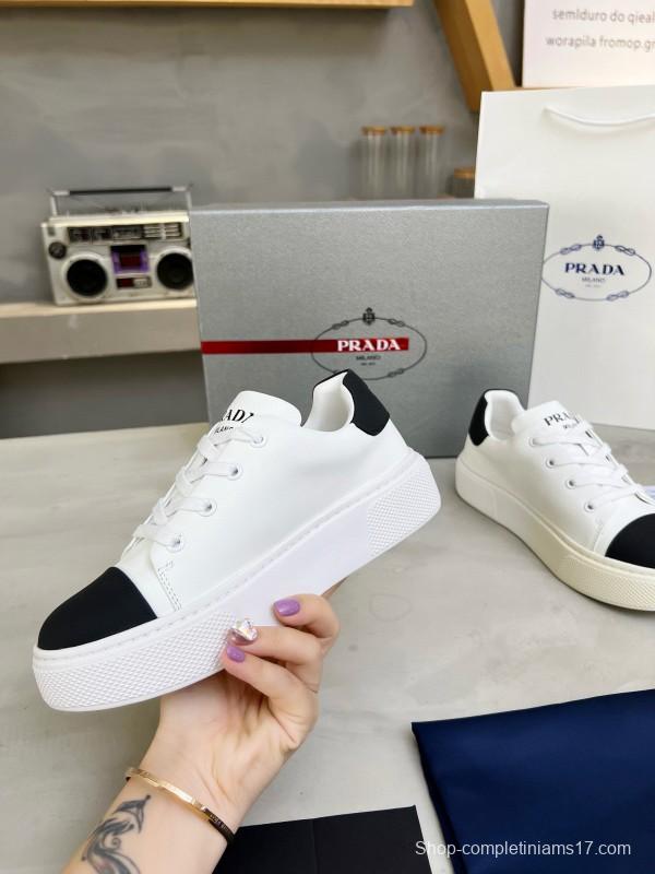 2024 Unisex Prada White Black Leather Sneakers MJ00310