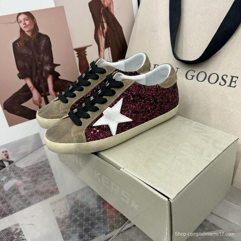 2025 Women GGDB Burgundy White Suede Glitter Sneakers