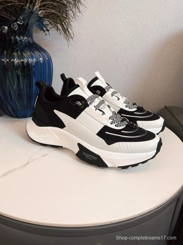 2024 Unisex Valentino black white leather mesh sneakers
