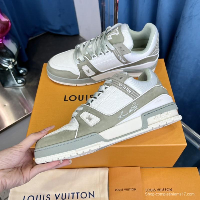2025 Unisex Louis Vuitton White Grey Leather LV Trainer