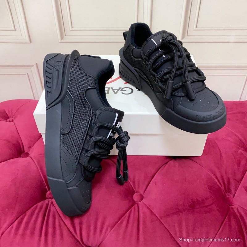 2025 Men Dolce & Gabbana Black Mesh Leather Sneakers