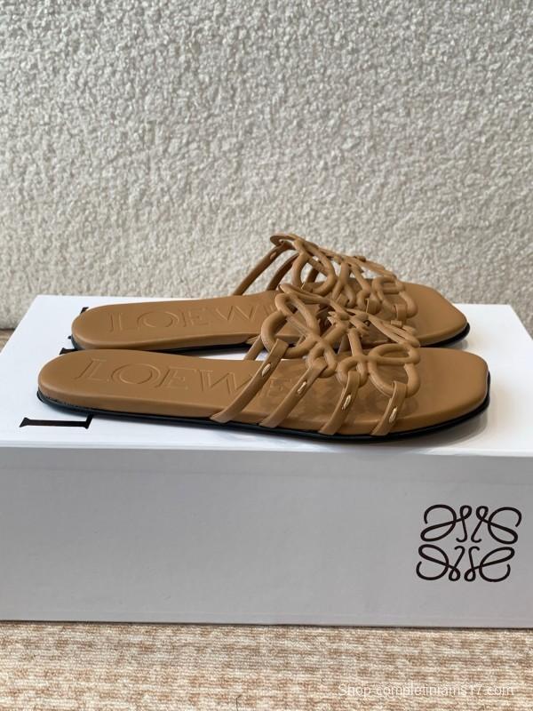 2025 Loewe Brown Leather Slippers KFY00250