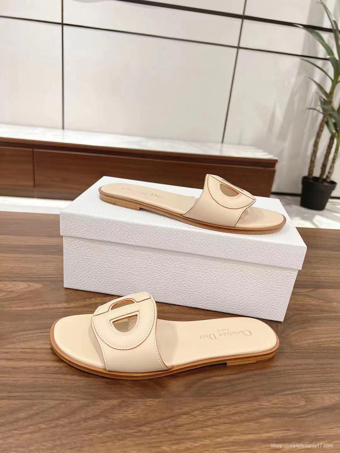 2025 Dio Ivory Leather Slippers LY00260