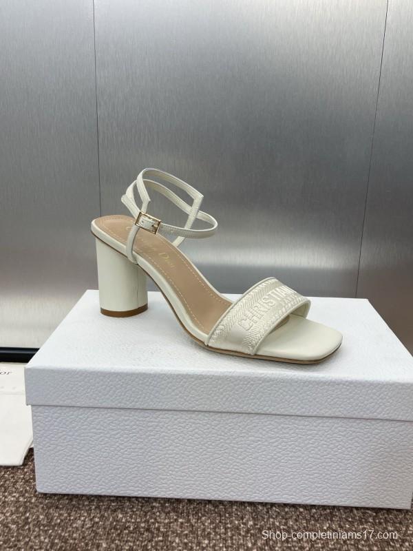 2025 Women Dior White Leather Sandals Embroidery KFY00280