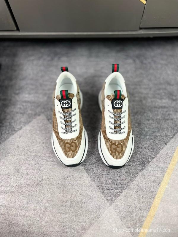 2024 Men Gucci Beige White Canvas Leather Casual Shoes MJ00260