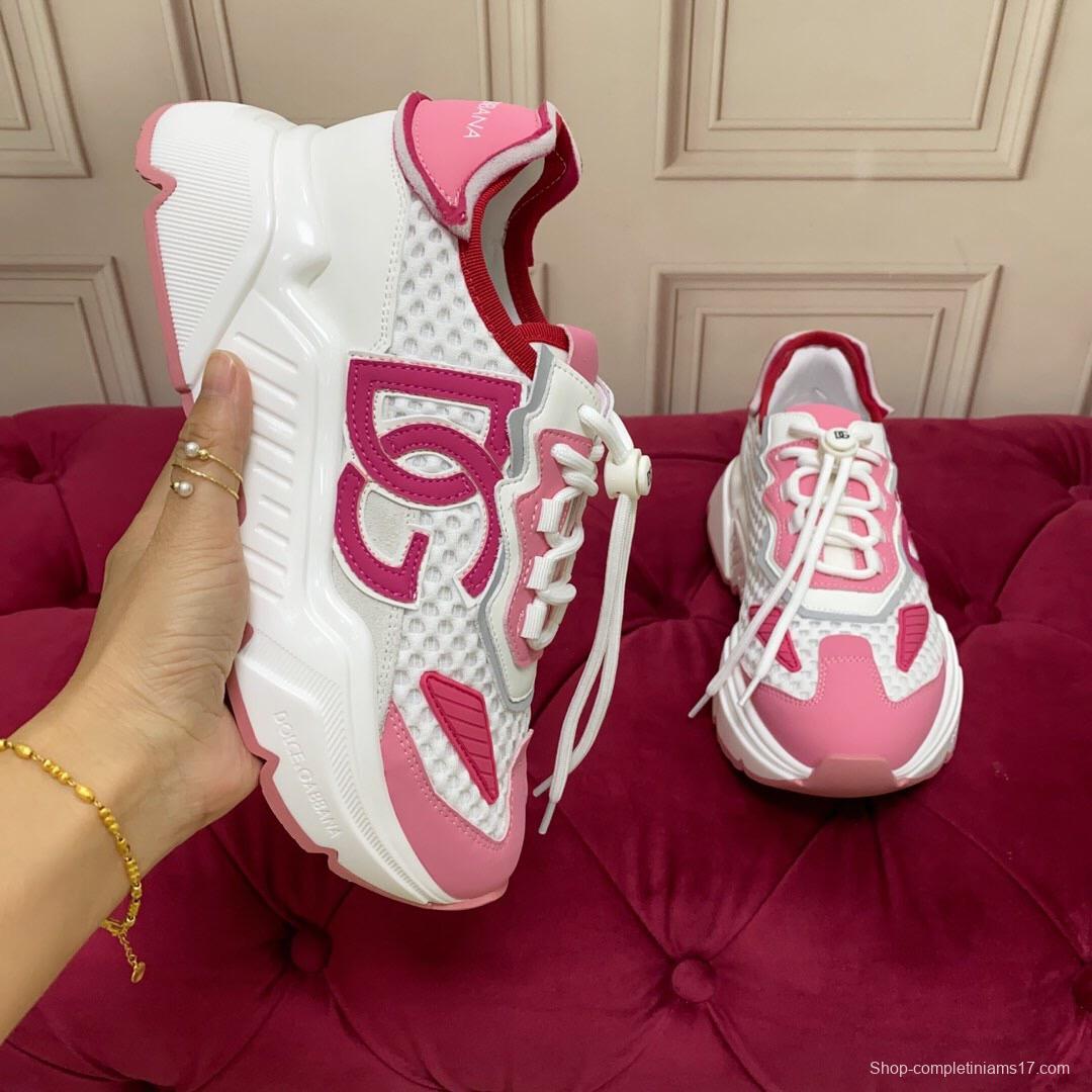 2025 Women Dolce & Gabbana White Pink Mesh Sneakers LY00330(F)
