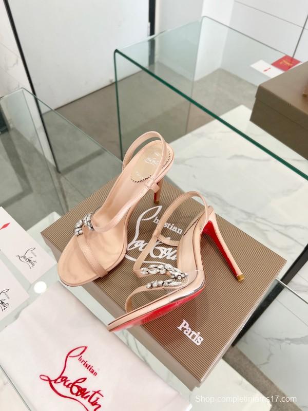 2025 Women ChristianLouboutin Champagne Silk High Heel Crystal LY00300