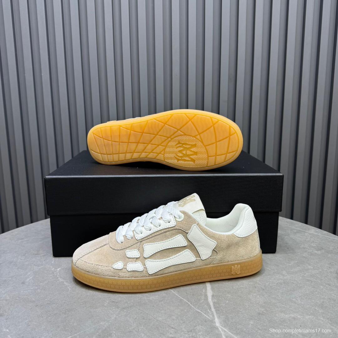 2025 Unisex Amiri Bone White Beige Leather Suede Sneakers LY00280