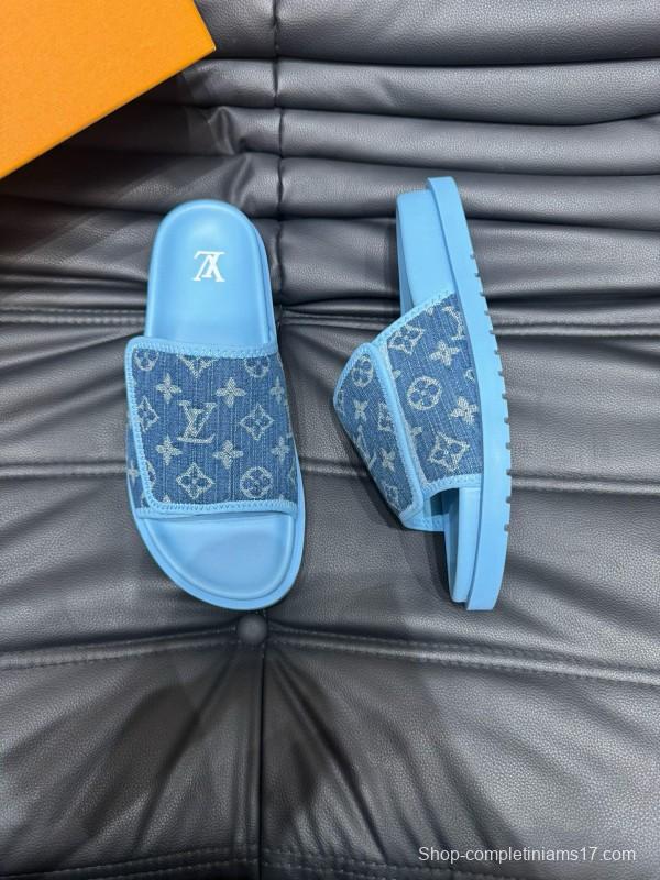 2024 Slippers Louis Vuitton Blue Denim Slippers MJ00200