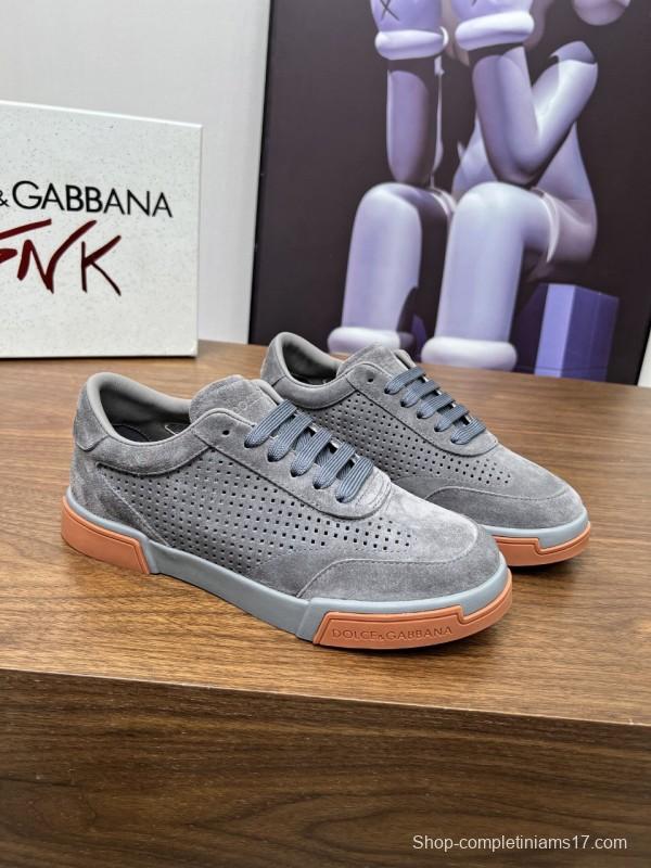 2025 Men Dolce & Gabbana Gray Suede Casual Sneakers LY00280