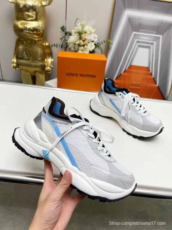 2025 Unisex Louis Vuitton White Blue Leather Mesh Sneakers Monogram LV00340