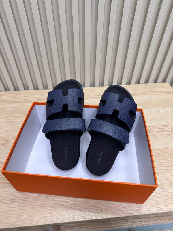 2025 Slippers Hermès Dark Blue Leather Slippers