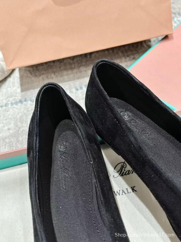 2025 Women LP Black Suede Ballet Flats LY00320