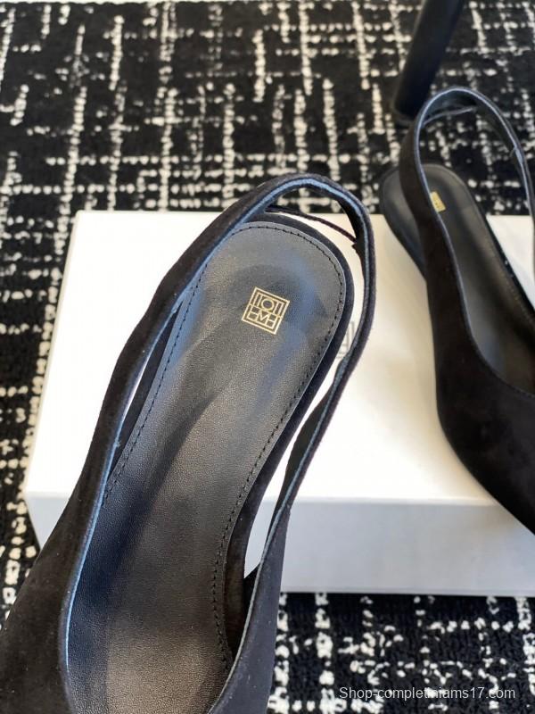 2025 Women Toteme Black Suede Slingback Pumps