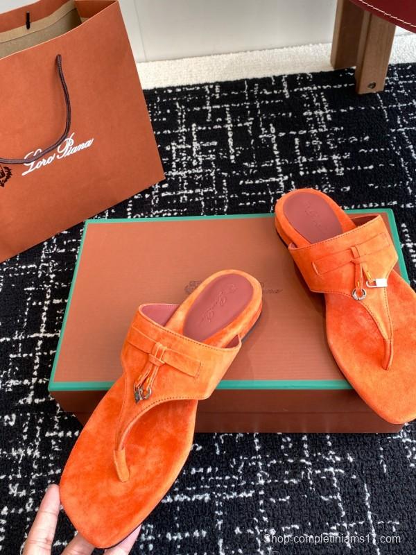 2025 Women Le Parmentier Orange Suede Slippers KFY00280