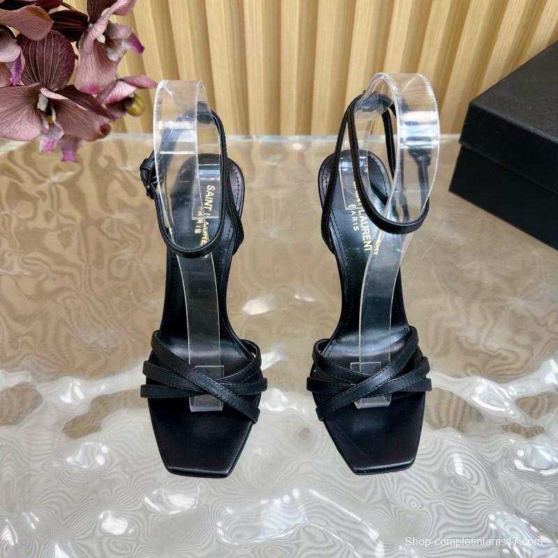 2025 Women Yves Saint Laurent Black Leather Sandals