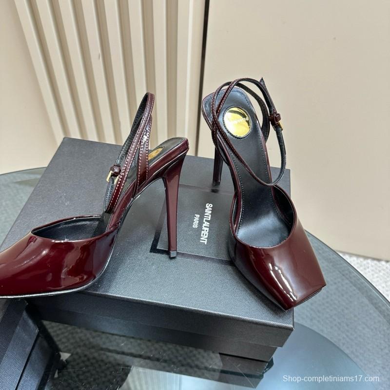 2025 Women Yves Saint Laurent Burgundy Leather Slingback Pumps