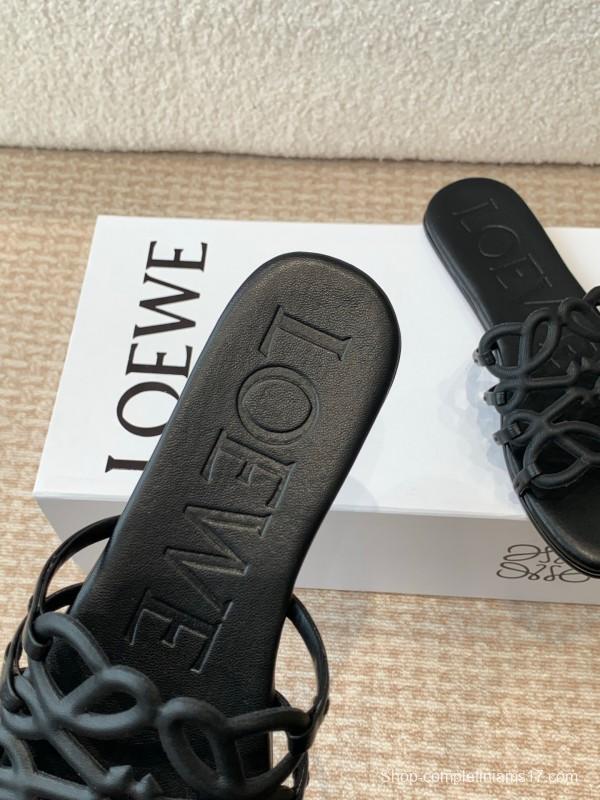2025 Loewe Black Leather Slippers KFY00250
