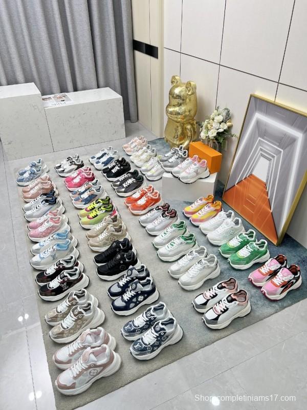 2025 Women Louis Vuitton Pink White Canvas Leather Sneakers