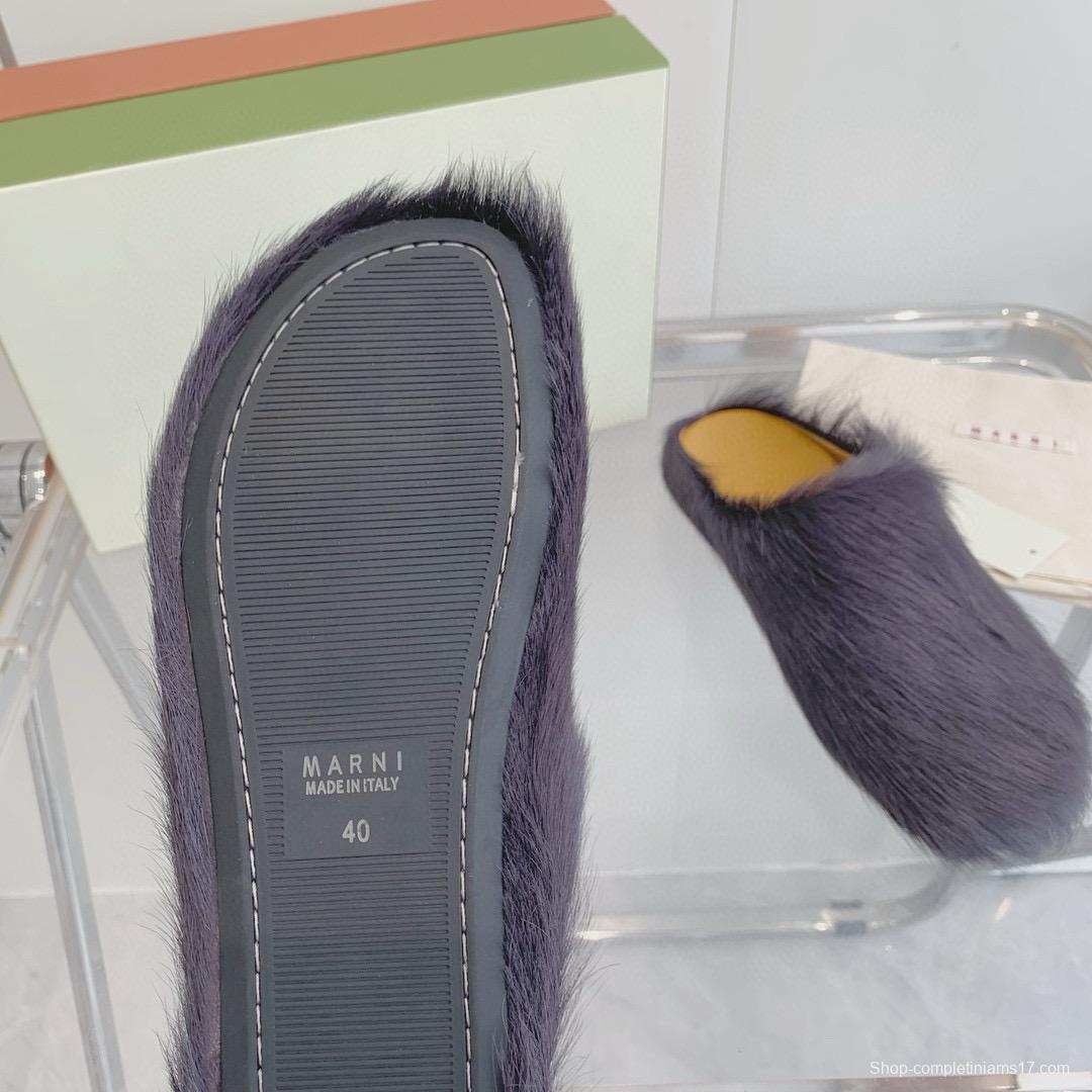 2024 Women Marni Gray Pony Hair Mules MJ00320