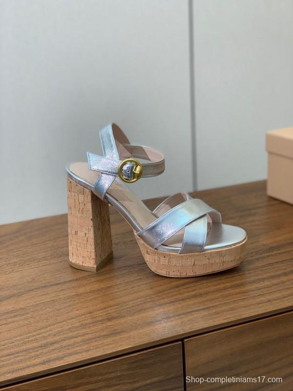 2025 Women Gianvito Rossi Silver Leather Platform Sandals