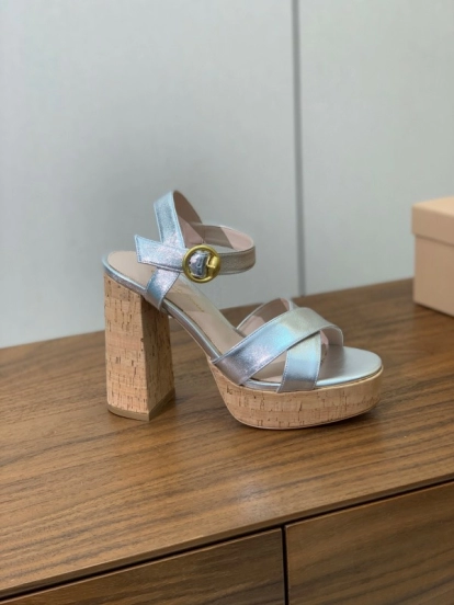 2025 Women Gianvito Rossi Silver Leather Platform Sandals