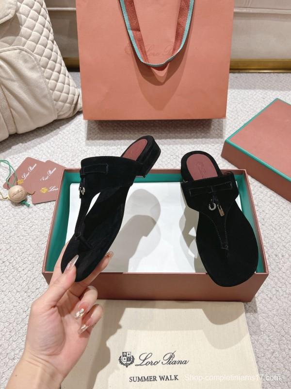 2025 Women LP Black Suede Slippers LY00250