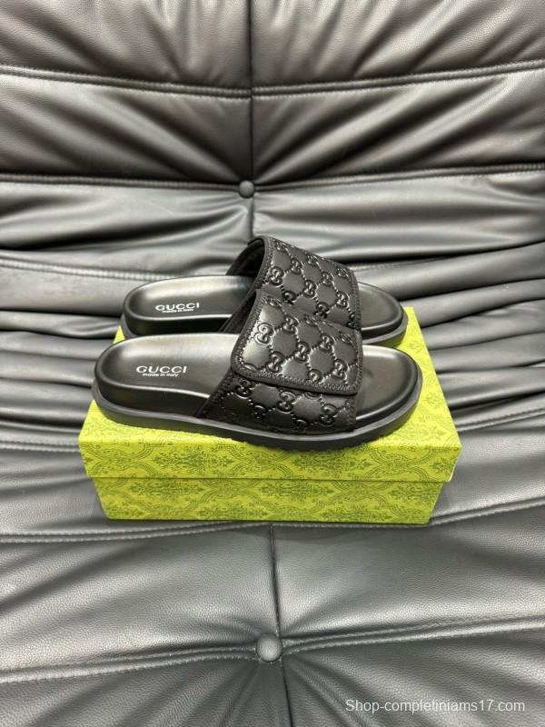 2024 Slippers Gucci Black Leather Slippers MJ00200