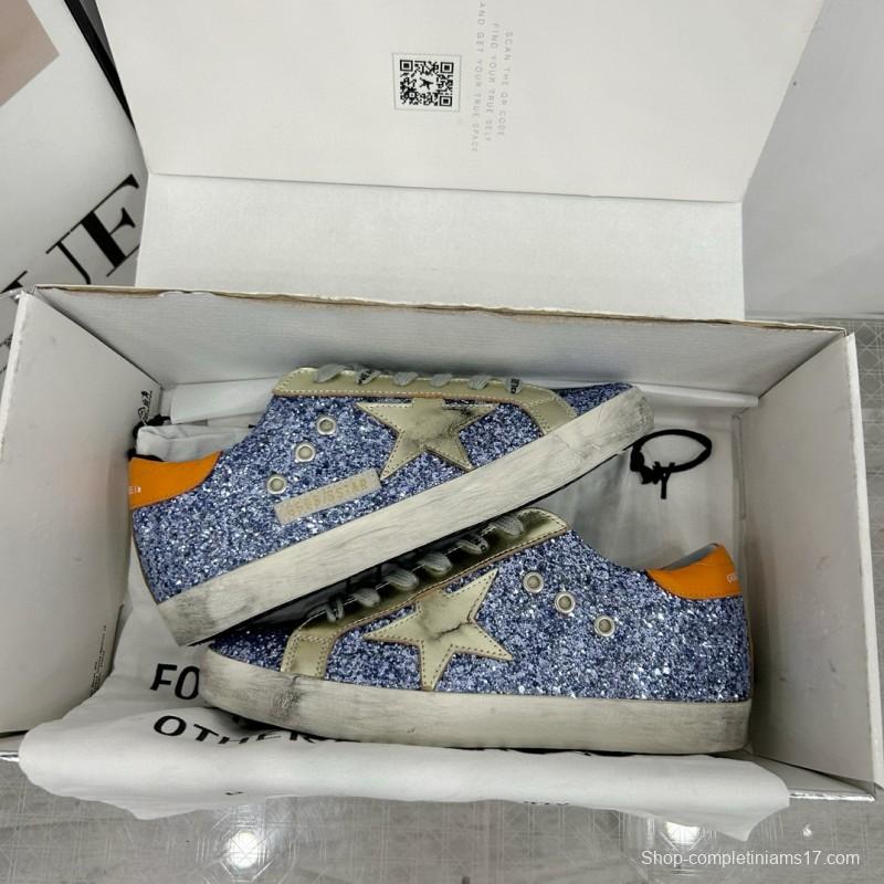 2025 Women GGDB Blue Silver Leather Glitter Low Top Sneakers