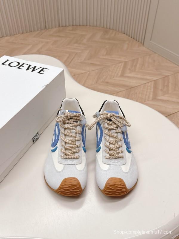 2025 Unisex Loewe White Blue Suede Mesh Casual Sneakers KFY00300