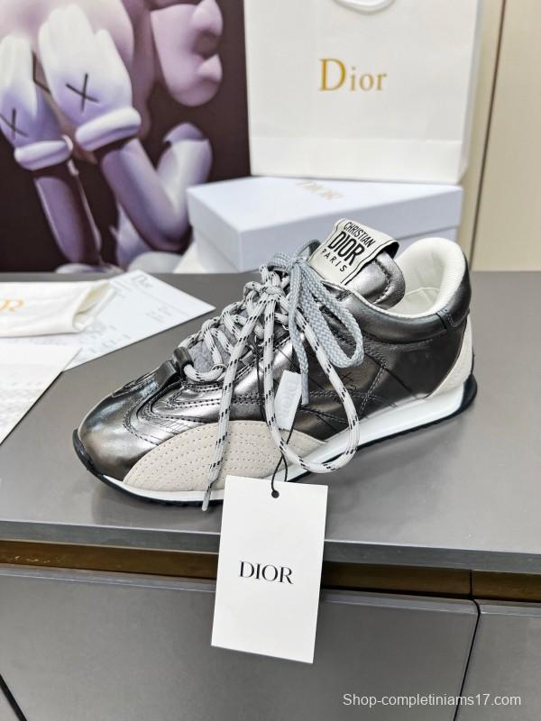 2025 Women Dior Silver Leather Suede Sneakers Christian Dior Paris KFY00310
