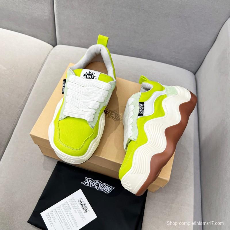 2025 Women HEYDAY Yellow White Green Canvas Leather Wave Bread Sneakers KFY00260