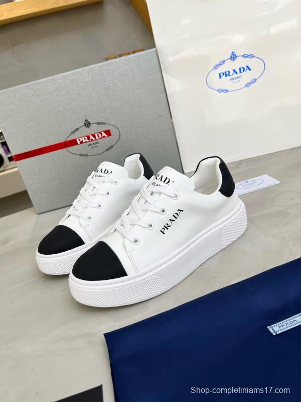 2024 Unisex Prada White Black Leather Sneakers MJ00310