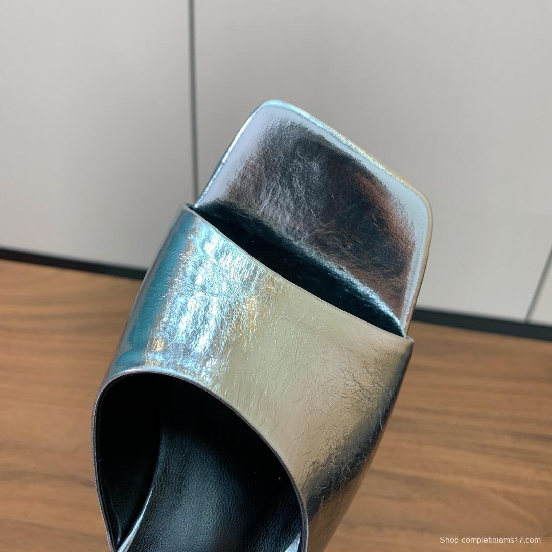 2025 Women VERSACE Silver Leather Slippers