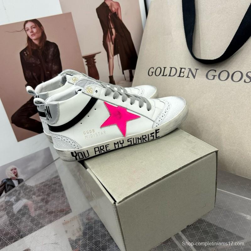 2024 Women GGDB White Pink Leather High Top Sneakers MJ00300