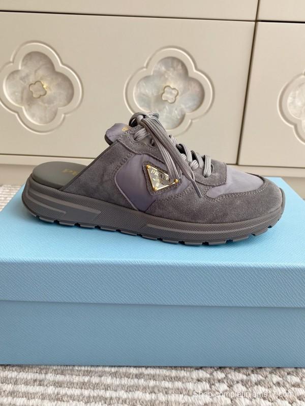 2025 Women Prada Grey Suede Nylon Sneakers LY00290