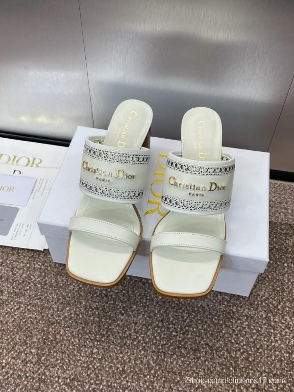 2025 Women Dior White Leather Slide Sandals