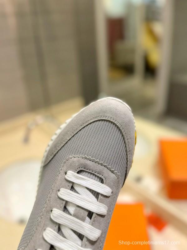 2024 Unisex Hermès Gray Beige Silk Suede Sneakers MJ00320