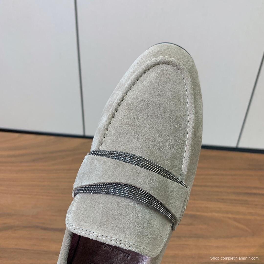 2025 Unisex Brunello Cucinelli Beige Suede Loafers Handmade Craftsmanship KFY00300